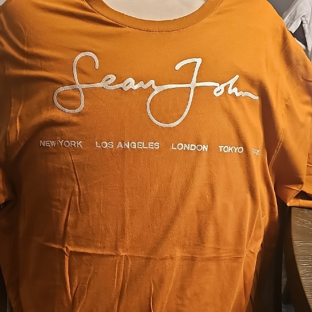Sean John Vibrant Orange Tee with White Script